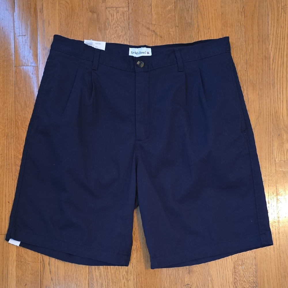 SADDLEBRED BRAND MENS NAVY BLUE FRONT PLEATED SHORTS SIZE 36W